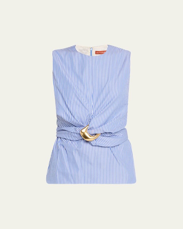 Tizzy Striped Draped Sleeveless Top